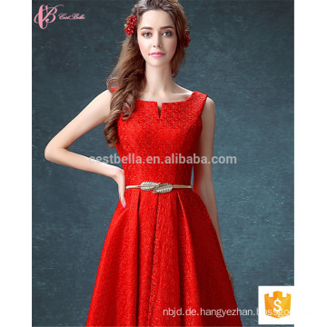 Guangzhou lange elegante rote beste Qualität A-line ärmellose Chiffon OEM Services Brautjungfer Kleid